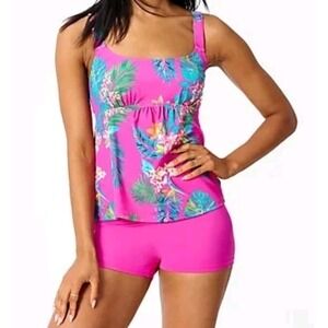 Kim Gravel X Swimsuits For All Tankini Set 2 Piece Sz 14 Raspberry Tropic Pink